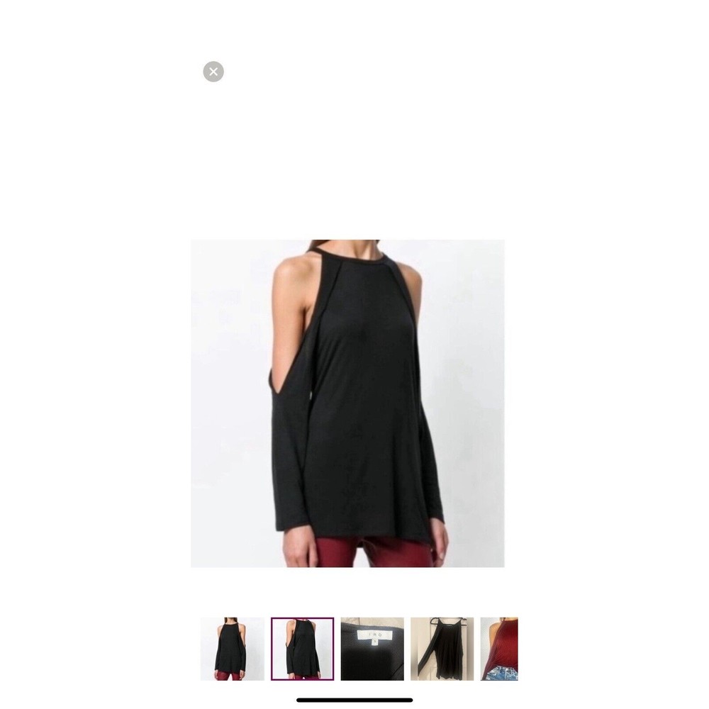 IRO Women Black Cold Shoulder Top Size XS Bherock Whipstitch Moto Blouse #G12-1